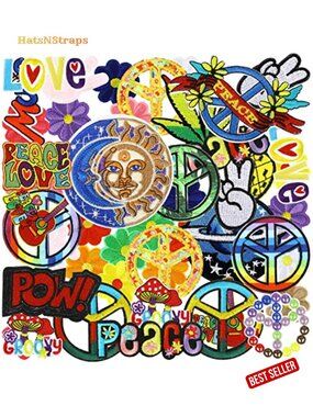48 Pcs Iron On Patches Hippie Embroidered Appliques Sewing DIY Jacket Hat
